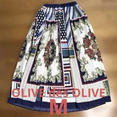 OLIVE des OLIVEスカーフ柄 プリーツロングスカート ネイビーLのサムネイル
