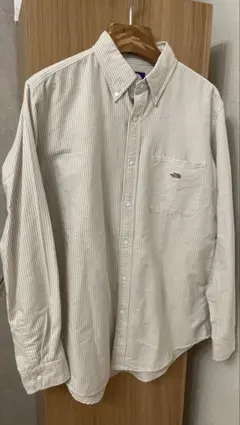 ノースフェイスパープルレーベル　ストライプ　ボタンダウンシャツ　長袖　ベージュ