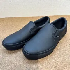 美中古　箱なし　Vans ブラック スリッポン　レザースリッポン　25cm