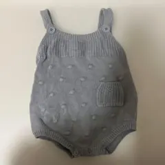 グレー 水色　ニットロンパース ボタン付き　80
