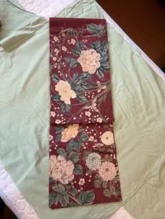 赤色系 牡丹 花柄 袋帯 正絹