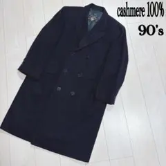 90s カシミヤ100% ダブル　コート　ネイビー　紺　vintage 古着