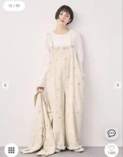 サマンサモスモス 【オーガニックコットン】デニムサロペット　キナリ　花柄　春