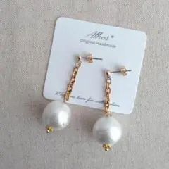 クラシカルチェーンと大粒コットンパールのピアス orイヤリング