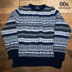 00s ヴィンテージ￤M￤総柄レトロ フェアアイル柄ウールニット ノルディック柄
