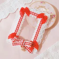 B8サイズ　トレカケースデコ　硬質ケース　硬化ケース　レースデコ　レッドチェック