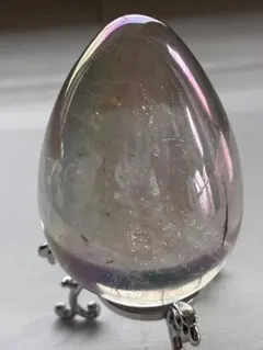 希少 オーラクォーツ エッグ 66.7mm 天然石 虹色 卵型