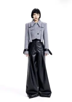 Y2K デザインレザーフレアパンツ ブラック デザイナーズ モード 黒