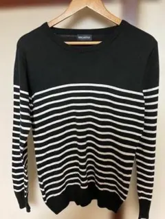 ナノ・ユニバース　黒/白ストライプ ニットセーター M