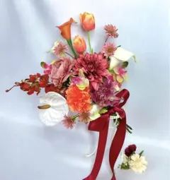 アーティフィシャルフラワー　オレンジブラウン　クラッチブーケ　結婚式　前撮り