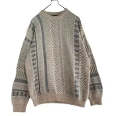 【個性派古着】長袖デザインセーター　総柄　ニット　グレー