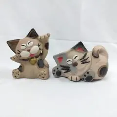 猫 貯金箱 陶器 2個セット レトロ 三毛猫 置物のサムネイル
