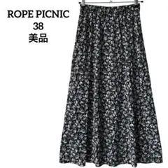ロペピクニック 小花柄 ロングスカート フレア Aライン ブラック M 上品 黒