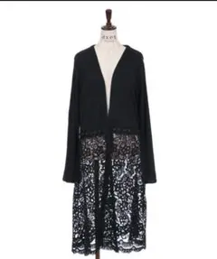 アクシーズ ☆ UVカット 裾レース ロングカーディガン 黒 M
