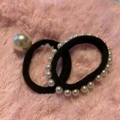 パール付き黒ヘアゴム2個セット