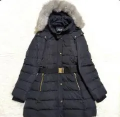 ZARA ダウンジャケット　ロングコート　ボア　ファー　ブラック