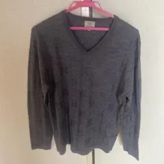ダークグレー Vネック 長袖ニットセーター