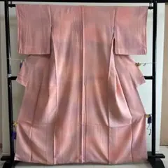 ■E5142■正絹縮緬■珊瑚色暈し　一つ紋　袷　色無地着物■丈162　裄65