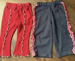 良品◎リブ編みフリルエッジパンツ デニム レギンス 80-90cm 2足セット