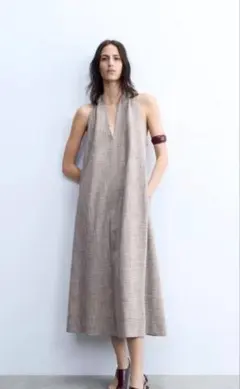 【新品タグ付き】ZARA ホルターネックミディ丈ワンピース M