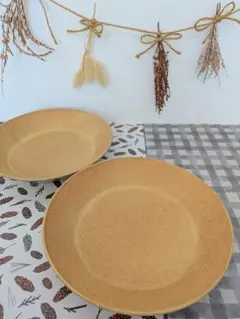 パスタ皿　 ワンプレート皿　オレンジ　プレート 2枚セット 陶器 丸皿 盛り皿のサムネイル