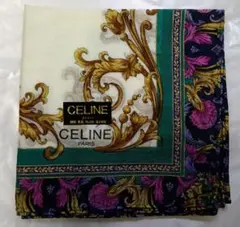 CELINE セリーヌ ハンカチ バロック調 グリーン系 綿100%　新品未使用