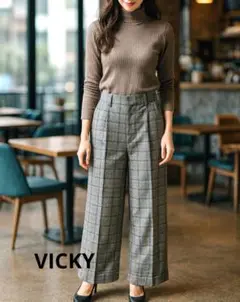 VICKY ビッキー グレンチェック ワイドパンツ 通勤 オフィス