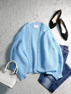 アダムエロぺ パール付き ニット カーディガン 羽織 ガウン F 上品 可愛い