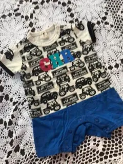 お値下げ70男の子大好きな車柄×青半袖ショートオール