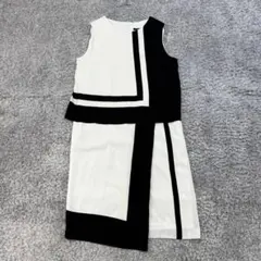 ✨インディヴィ/38/白×黒/幾何学柄/ノースリーブ/ワンピース/重ね着風/春夏