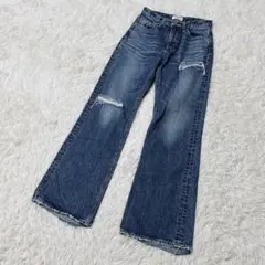 【879】GYDA デニム ジーンズ　フレア　ブルー　ダメージ