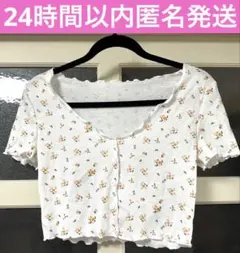 花柄 半袖 リブカットソー