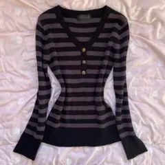 当時物 ボーダーぴちラメニット 平成ギャル グランジy2kパンクパープル黒ダーク