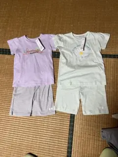 2点セット:110サイズ パジャマセット 薄紫色・薄緑色