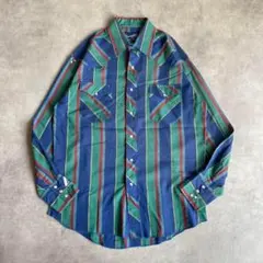 ラングラー ウエスタンシャツ ストライプ 80s 古着 XL 緑 青 13049