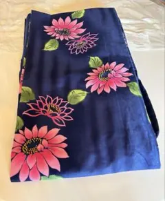 浴衣 蓮の花柄 ネイビーブルー