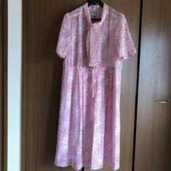 ボウタイ　上前開き　ピンクワンピース　ハンドメイド