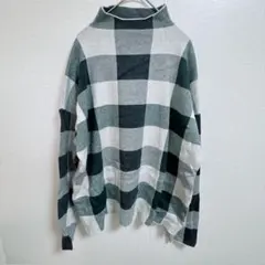 タハリ ニット モックネック 長袖 バッファローチェック XL 緑 白 通勤