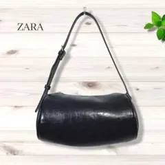 ZARA ザラ ハンドバッグ 円柱 ドラム型 ブラック フェイクレザー