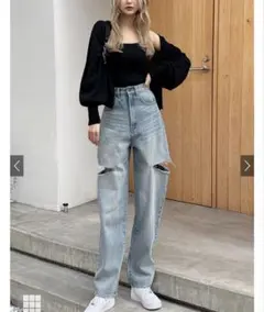 GRL スリットデニムワイドパンツ[cu420]