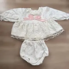 ホワイト フリル リボン ベビー服 セットアップ　80cm