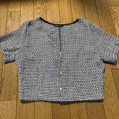 SHEIN 半袖カーディガン M ブラック・ホワイト チェック柄