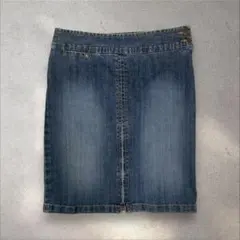 Y2K 平成ギャル グランジ デニムスカート タイト ミディ丈 色落ち加工 無地