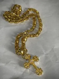 クロスネックレス　22kコーティング　925刻印　ゴールド　 ペーパーチェーン