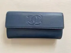 CHANEL シリアルタグ付き 長財布 CCロゴ キャビアスキン ブルー