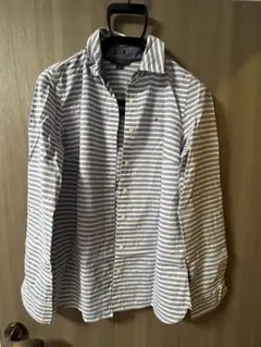 トミーヒルフィガー ストライプシャツ 長袖ブルー ホワイト ロゴ刺繍 レディース