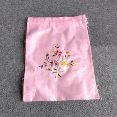 花柄刺繍巾着袋　ピンク