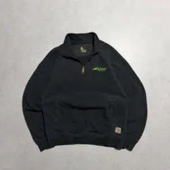 希少企業ロゴ刺繍　カーハート ハーフジップ スウェット 黒 S古着