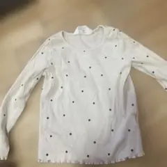 ドット柄長袖カットソー ホワイト