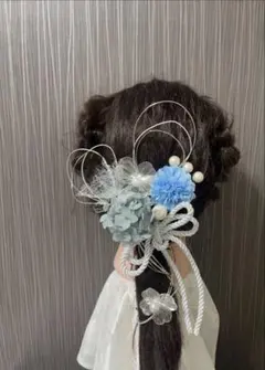 水色&シルバー　ドライフラワー髪飾り　前撮り　結婚式 成人式 卒業式　七五三